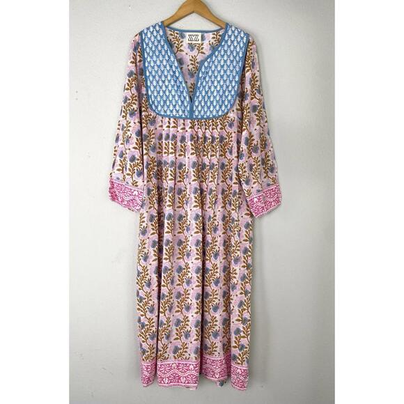 Tuckernuck SZ Blockprints Floral Kaftan Kitty Boho Travel Dress Women's XL - Picture 1 of 9